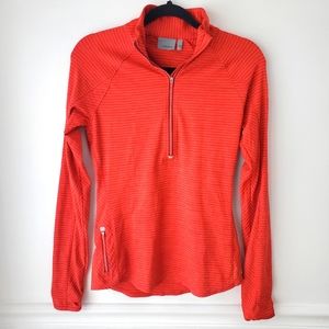 Athleta Half-Zip Top | Orange Striped with Thumb Holes | Small